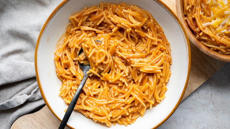 bowl of fideos in sauce