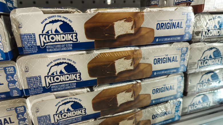 Boxes of Klondike bars at grocery store