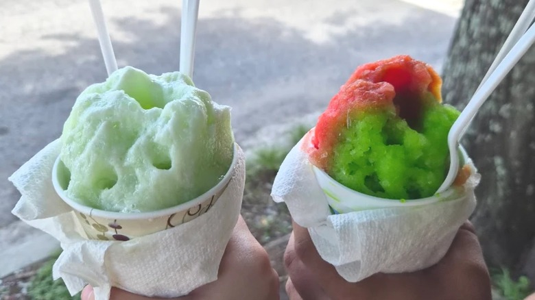 Pandan with condensed milk & green apple sno-balls from Hansen's Sno-Bliz