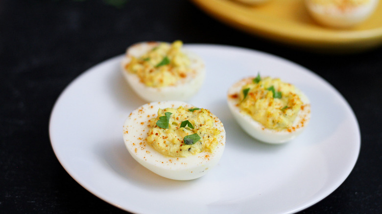 classic deviled eggs on plate 