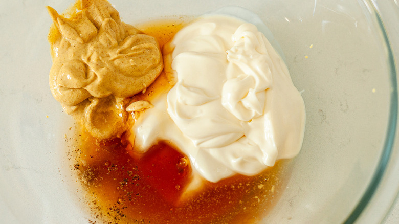 honey mustard ingredients in bowl