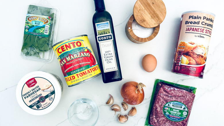ingredients for meatballs and marinara
