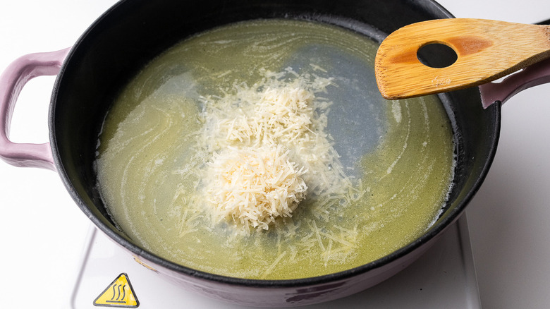 pasta water, butter, and parmesan