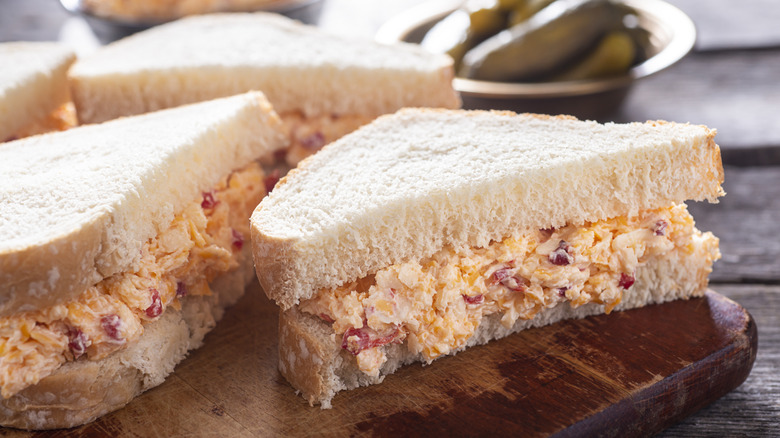 Pimento cheese sandwiches on white bread