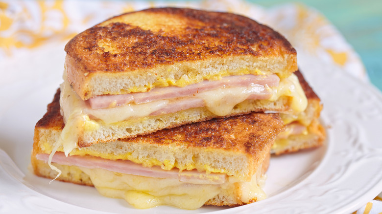 Monte Cristo sandwich on white plate