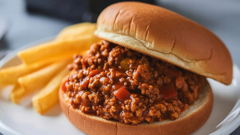 Sloppy Joe sandwich with fries