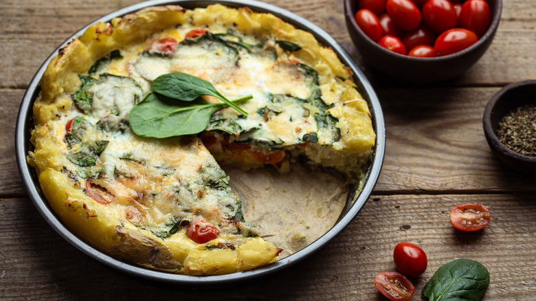 Tomato pie on wooden board