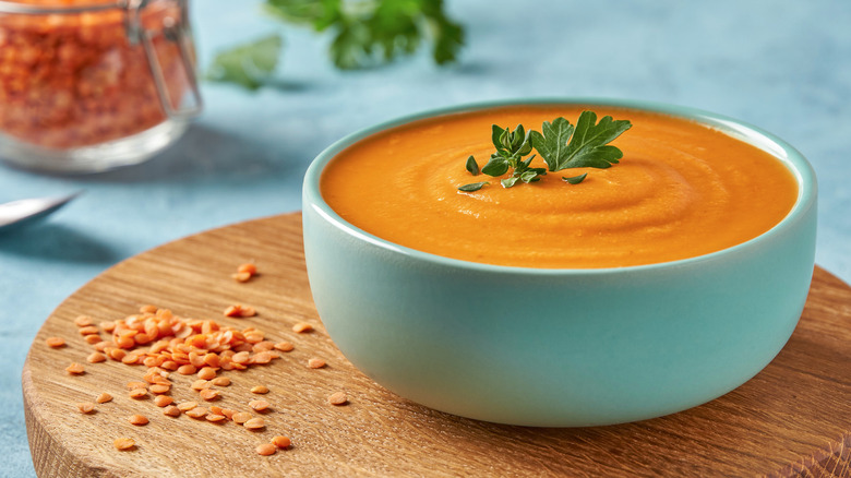 Dried lentils with lentil soup