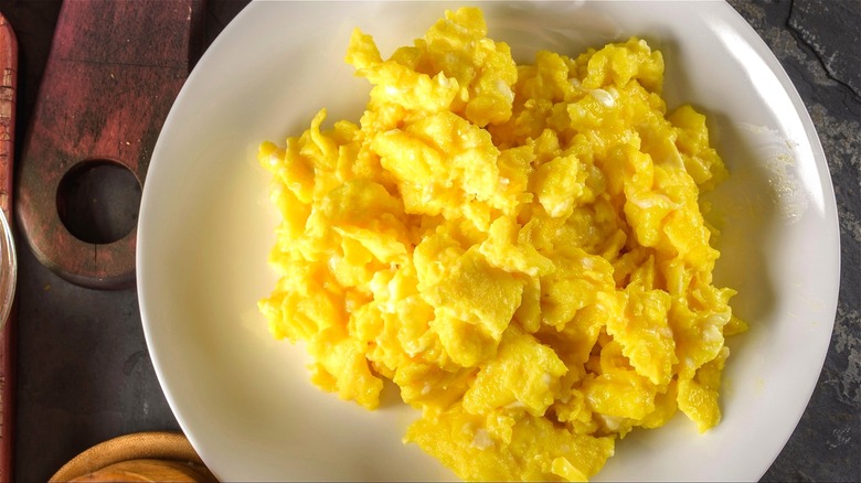 Plate of fluffy scrambled eggs