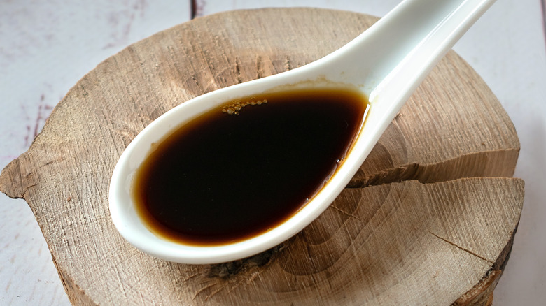 A teaspoon of coconut aminos, an alternative to soy sauce