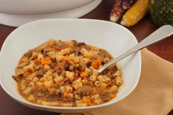 Maccheroni Soup with Sausage and Porcini