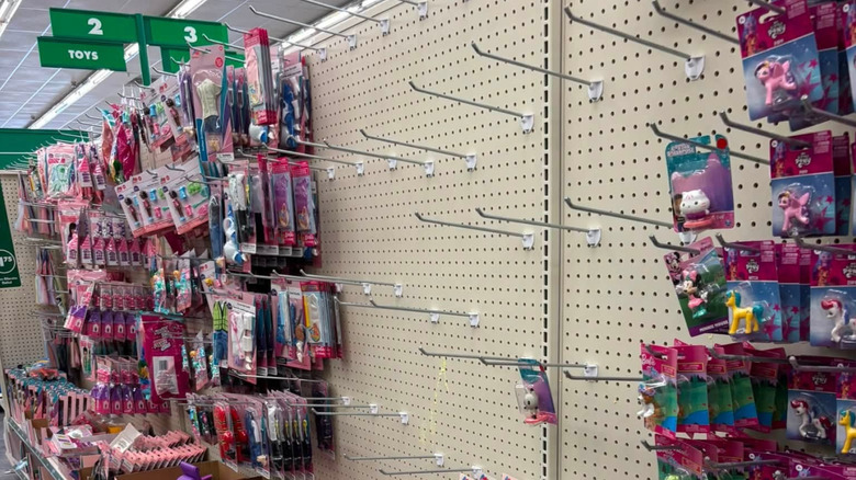 Sparely stocked Dollar Tree shelves