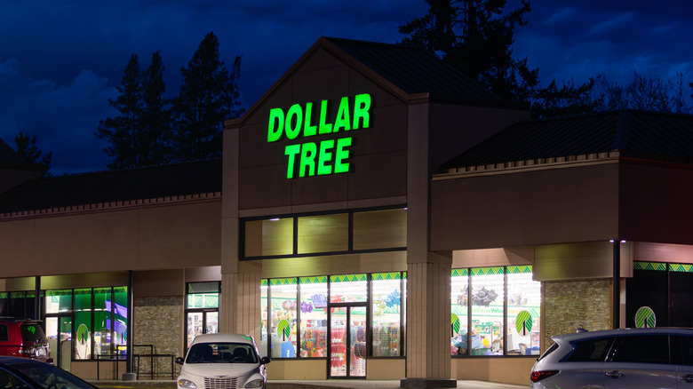 Dollar Tree storefront at night