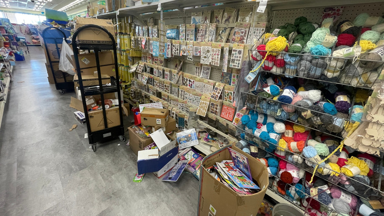 Dollar Tree messy aisle with boxes