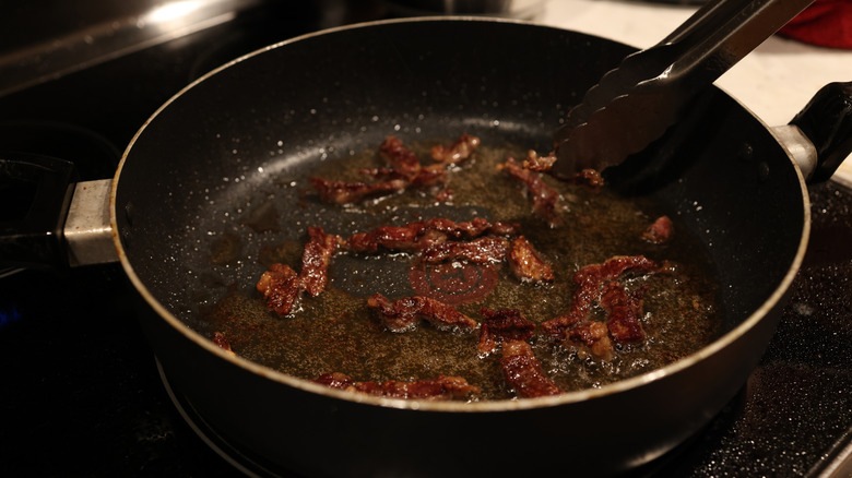 Shaved steak that's been cooked too long in a pan