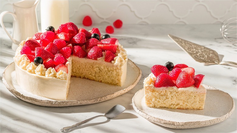 Tres leches cake with red berries 