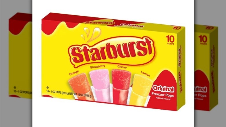 Starburst freezer pops in a yellow box on white background