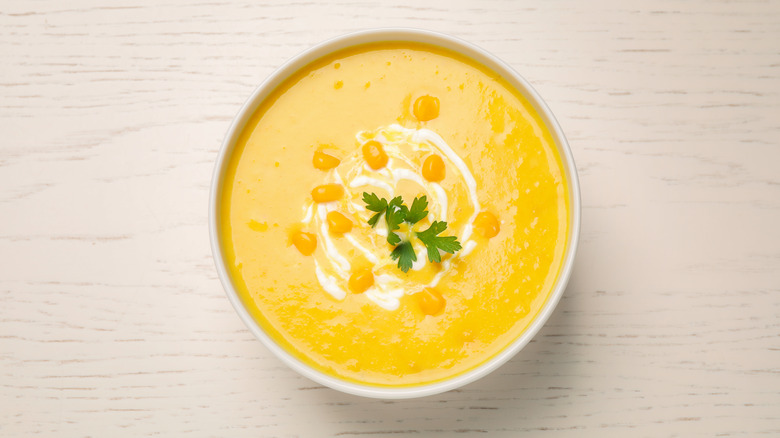 Bowl of no-cook corn soup