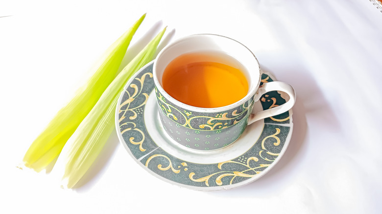 Corn silk tea served in Chinaware.