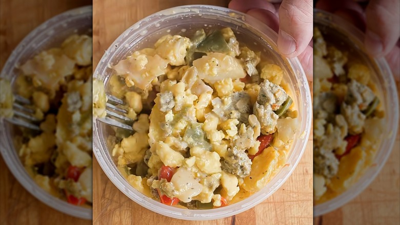 A close-up of a Cedar Lane breakfast bowl scramble