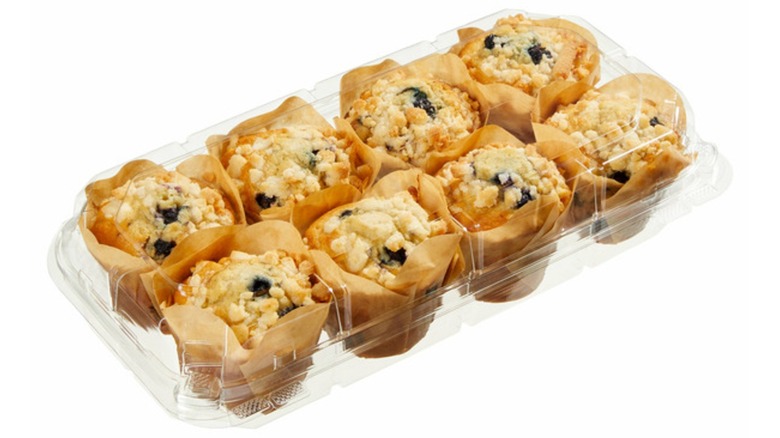 tray of costco blueberry and cream muffins
