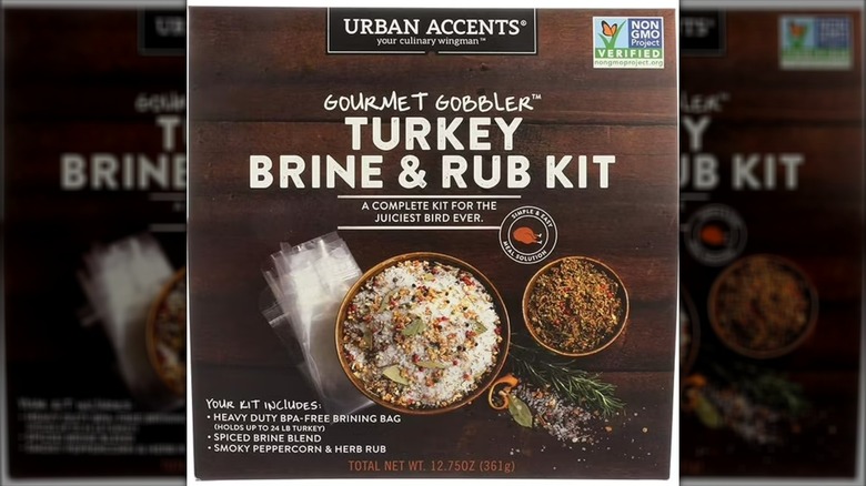 A box containing the Gourmet Gobbler Turkey Brine & Rub Kit