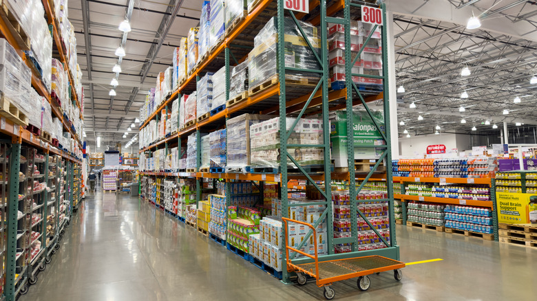 Empty aisles of products at a Costco Warehouse
