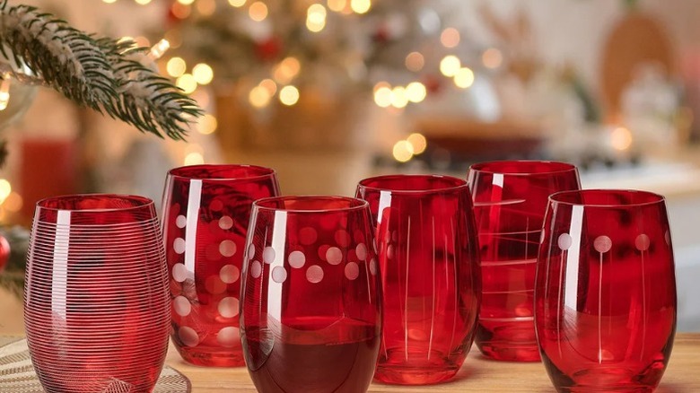 six red wine glasses without a stem