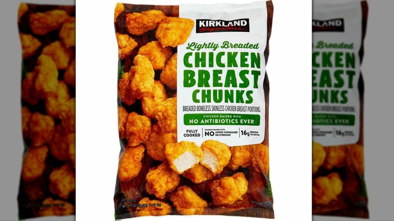 Bag of Kirkland lightly breaded chicken breast chunks