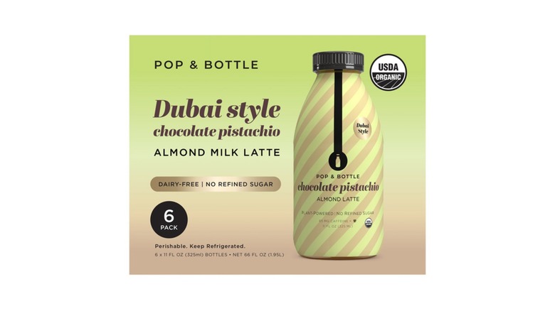 case of  Pop & Bottle Organic Dubai Chocolate Almond Milk Latte