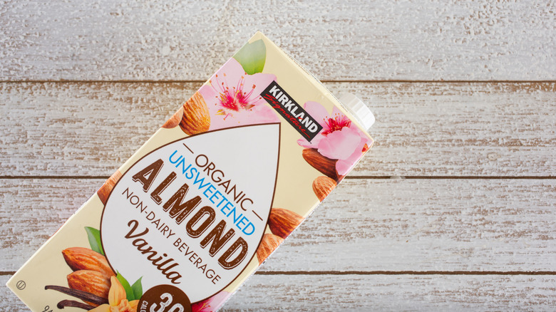 carton of kirkland vanilla almond beverage