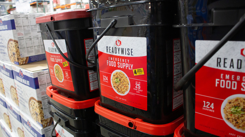 Emergency meal kits on shelf
