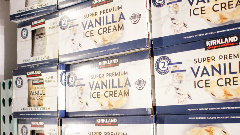Boxes of Kirkland super premium vanilla ice cream