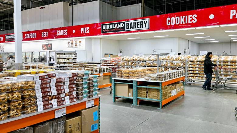 A Kirkland Bakery sign inside of a Costco Wholesale store