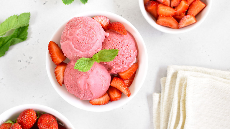 Top-down view of a bowl of sorbet