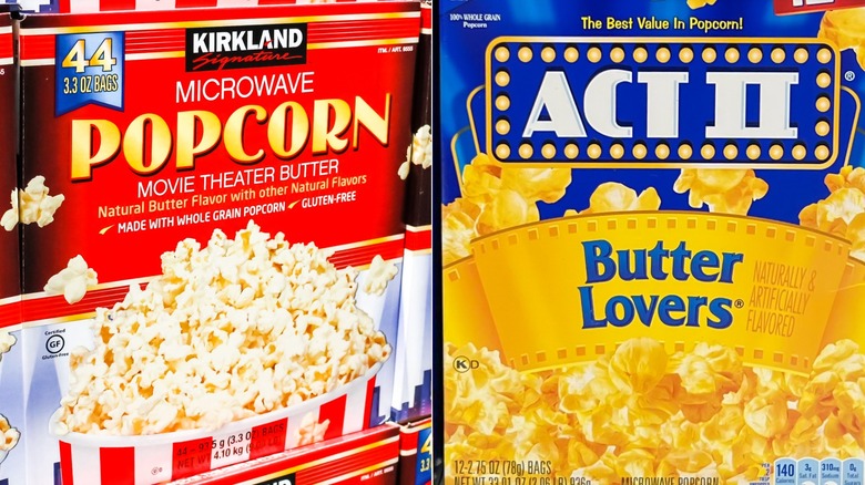 Kirkland and Act II butter popcorn boxes side by side