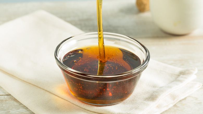 agave syrup drizzling into bowl