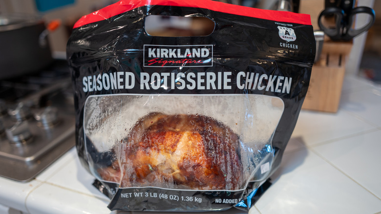 Kirkland seasoned rotisserie chicken in a bag