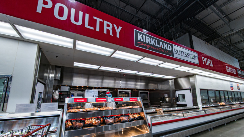 Rotisserie chickens in Costco meat department.