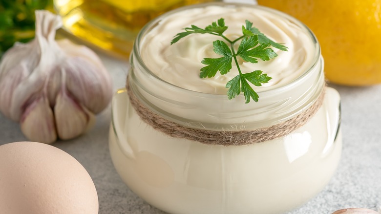 Garlic aioli in a jar