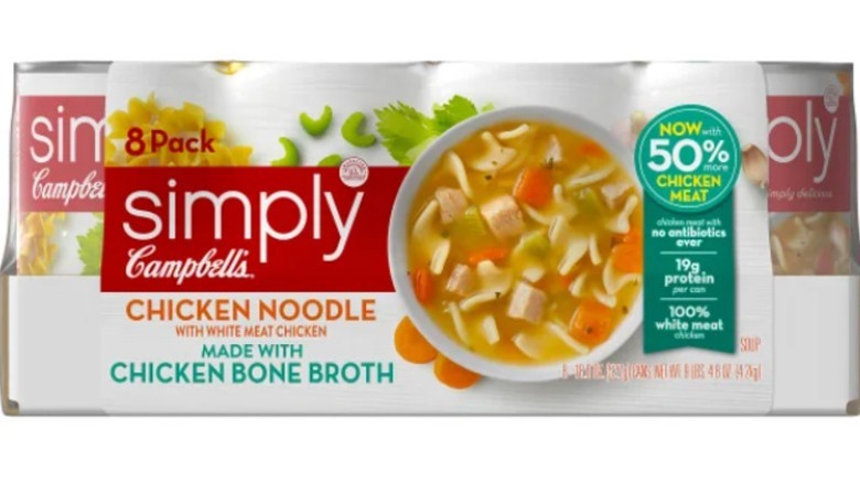 An eight-pack of Campbell's Simply Chicken Noodle Soup Made with Chicken Bone Broth