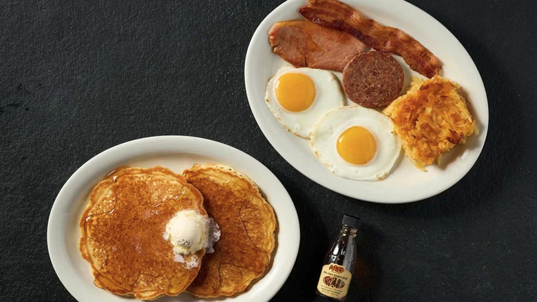 Grandma's breakfast sampler plate on black surface