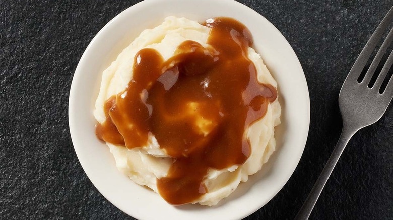 Cracker Barrel mashed potatoes and homemade brown gravy