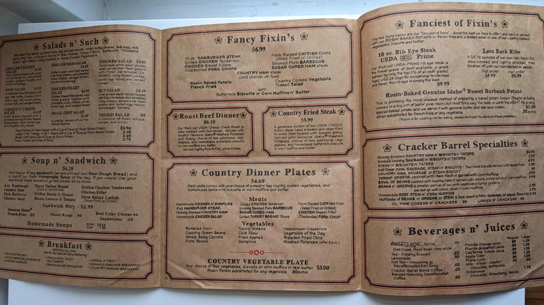 old timey Cracker Barrel menu