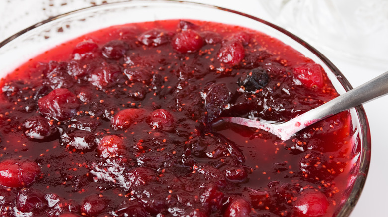 cranberry sauce in a crystal bowl