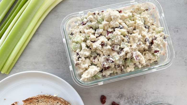 cranberry tofu salad in dish