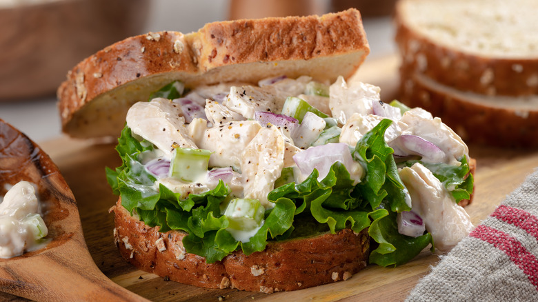 Chicken salad on a sandwich