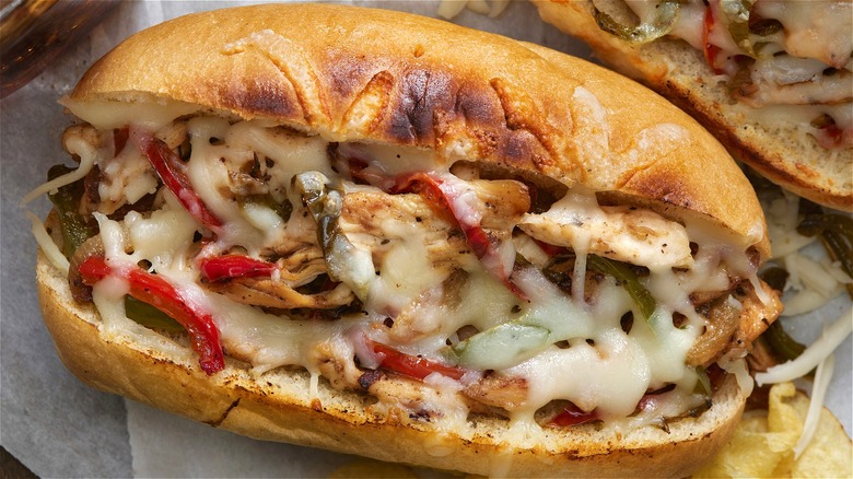 Cheesesteak sandwich with chicken and peppers 