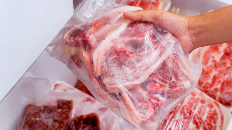 Frozen cuts of steak in bags