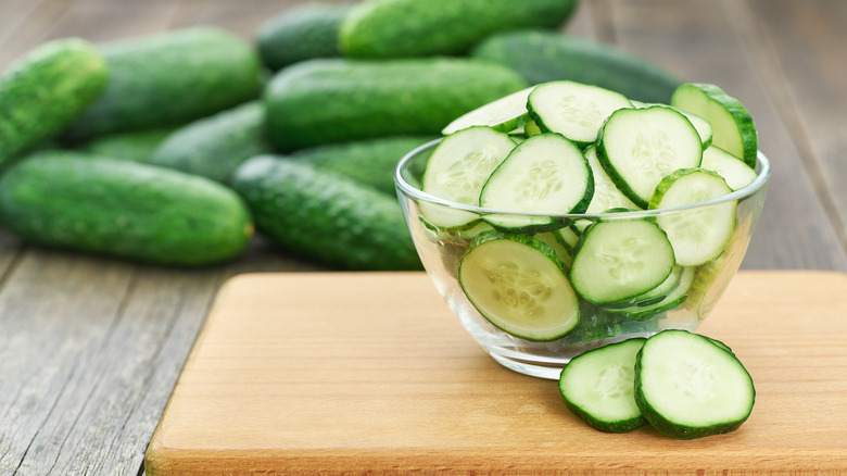 Chopped cucumber slices in bowl